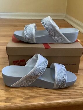 FitFlop Women's Mina Ombre Glitter Slide Sandals Urban White SZ 9